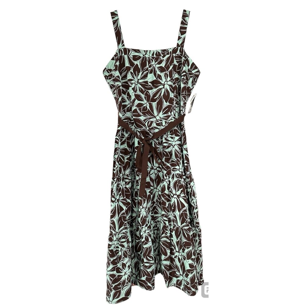 Danny & Nicole Midi Dress Women’s 16 Sleeveless Floral Belted Hawaiian Resort